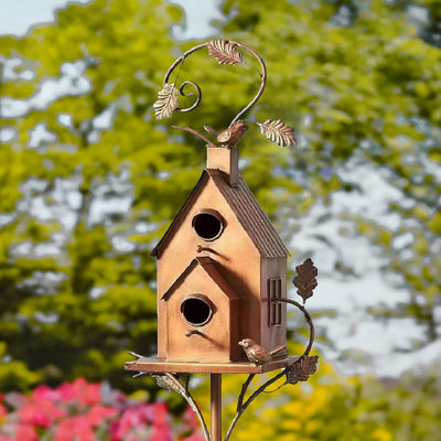 Handmade Metal Birdhouse Garden Stakes