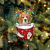 Beagle In Snow Pocket Christmas Ornament SP021
