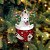 White Husky In Snow Pocket Christmas Ornament SP078