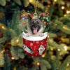 Norwegian Elkhound In Snow Pocket Christmas Ornament SP260