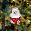 Pomeranian In Snow Pocket Christmas Ornament SP286