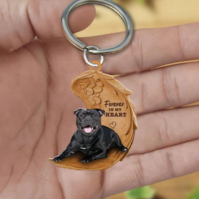 Black Staffordshire Bull Terrier Forever In My Heart Acrylic Keychain FK011