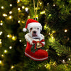 American Bulldog In Santa Boot Christmas Hanging Ornament SB070