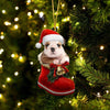 American Bulldog In Santa Boot Christmas Hanging Ornament SB174
